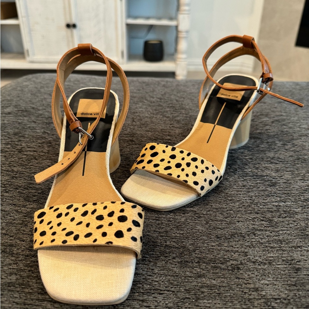 Dolce Vita Spotted Calf Hair Sandals, Size 7